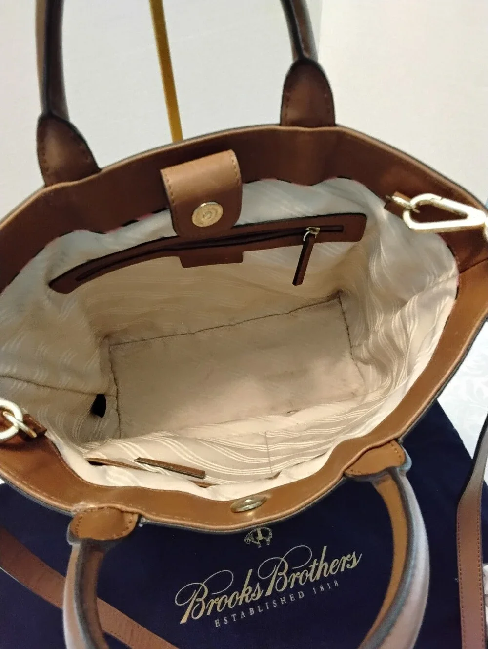 Brooks Brothers Natural Straw Tote with Brown Leather Trim - Picture 2 of 5